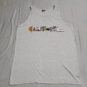 Vintage 90s California Tank Top Murina Made in USA Gray Sleeveless Shirt Size L